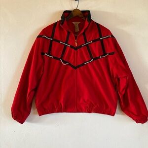 Funky Vintage 80s Red TEDDI Bomber Rope Jacket Size Large